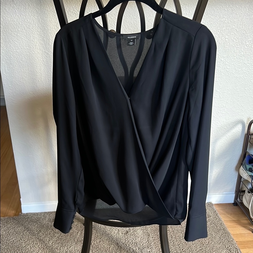 Halogen Black Long Sleeve Wrap Blouse